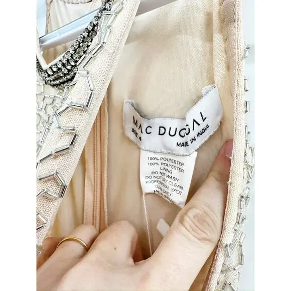 Mac Duggal 93742 Nude Cream Beaded Sleeveless High Neck Column Gown Sz 4 - Picture 3 of 8